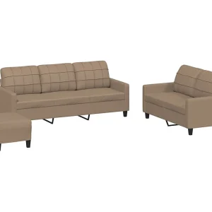 3-delige Loungeset met kussens kunstleer cappuccino 3-delige Loungeset met kussens kunstleer cappuccino