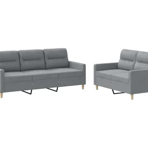 2-delige Loungeset met kussens stof lichtgrijs 2-delige Loungeset met kussens stof lichtgrijs