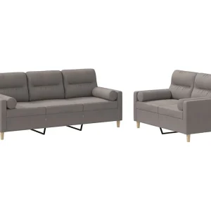 2-delige Loungeset met kussens stof taupe 2-delige Loungeset met kussens stof taupe