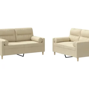 2-delige Loungeset met kussens stof crèmekleurig 2-delige Loungeset met kussens stof crèmekleurig