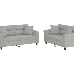 2-delige Loungeset met kussens microvezelstof lichtgrijs 2-delige Loungeset met kussens microvezelstof lichtgrijs