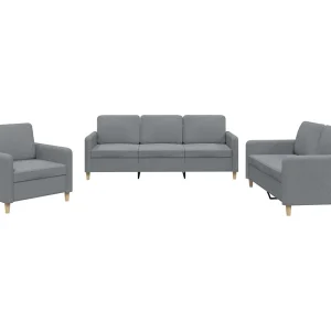 3-delige Loungeset met kussens stof lichtgrijs