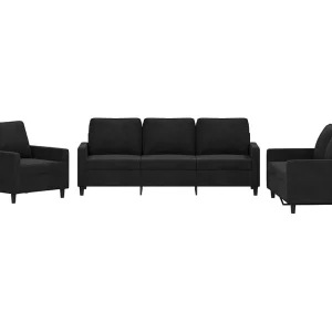 3-delige Loungeset met kussens fluweel zwart