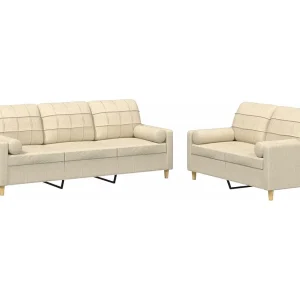 2-delige Loungeset met kussens stof crèmekleurig 2-delige Loungeset met kussens stof crèmekleurig