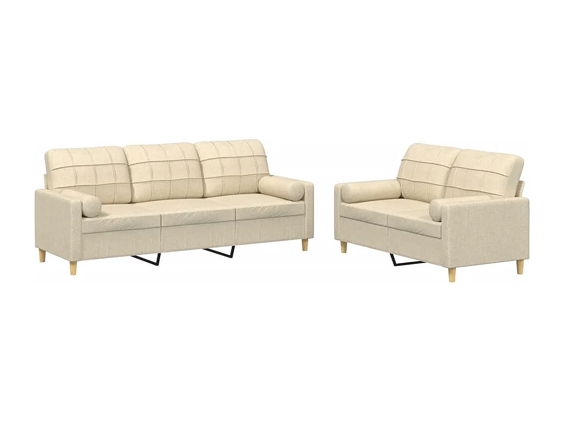 2-delige Loungeset met kussens stof crèmekleurig