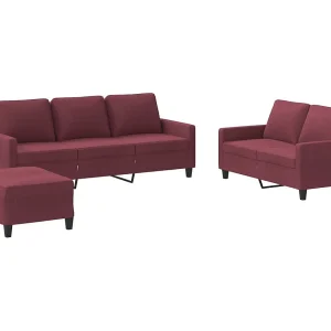 3-delige Loungeset met kussens stof wijnrood 3-delige Loungeset met kussens stof wijnrood