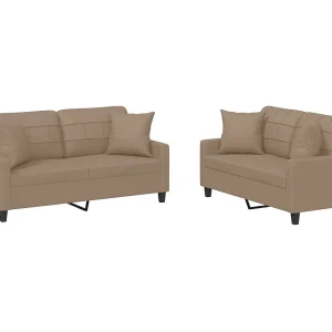 2-delige Loungeset met kussens kunstleer cappuccinokleurig