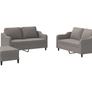 3-delige Loungeset met kussens stof taupe 3-delige Loungeset met kussens stof taupe
