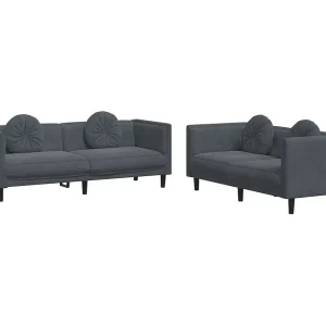 2-delige Loungeset met kussens fluweel donkergrijs 2-delige Loungeset met kussens fluweel donkergrijs