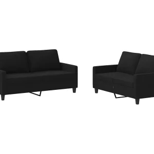 2-delige loungeset met kussens stof zwart