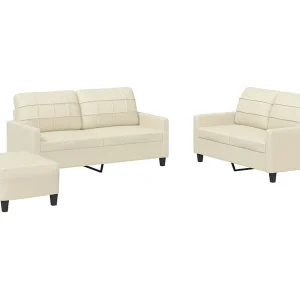 3-delige Loungeset met kussens kunstleer crème