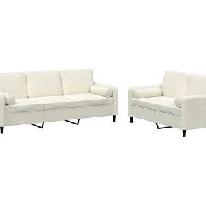 2-delige Loungeset met kussens fluweel crèmekleurig 2-delige Loungeset met kussens fluweel crèmekleurig