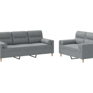 2-delige Loungeset met kussens stof lichtgrijs 2-delige Loungeset met kussens stof lichtgrijs