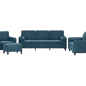 4-delige Loungeset met kussens fluweel blauw 4-delige Loungeset met kussens fluweel blauw