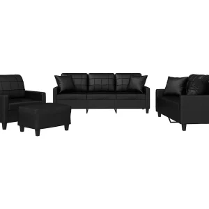 4-delige Loungeset met kussens kunstleer zwart 4-delige Loungeset met kussens kunstleer zwart