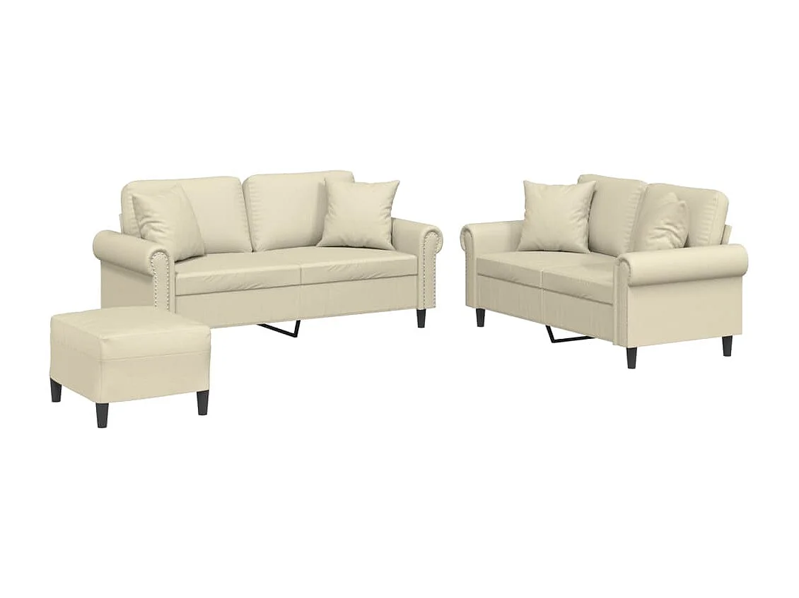 3-delige Loungeset met kussens kunstleer crèmekleurig