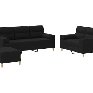 3-delige Loungeset met kussens stof zwart 3-delige Loungeset met kussens stof zwart