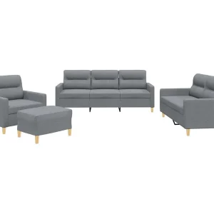 4-delige Loungeset met kussens stof lichtgrijs 4-delige Loungeset met kussens stof lichtgrijs