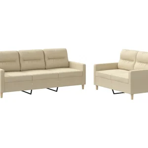 2-delige Loungeset met kussens stof crèmekleurig 2-delige Loungeset met kussens stof crèmekleurig