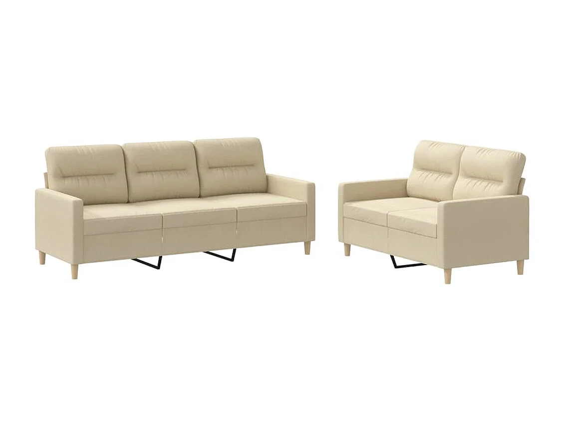 2-delige Loungeset met kussens stof crèmekleurig