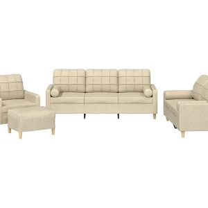 4-delige Loungeset met kussens stof crèmekleurig 4-delige Loungeset met kussens stof crèmekleurig