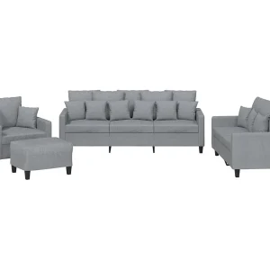 4-delige Loungeset met kussens stof lichtgrijs