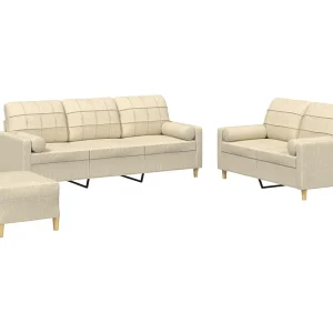 3-delige Loungeset met kussens stof crèmekleurig 3-delige Loungeset met kussens stof crèmekleurig