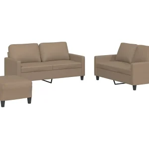 3-delige Loungeset met kussens kunstleer cappuccino 3-delige Loungeset met kussens kunstleer cappuccino