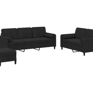 3-delige Loungeset met kussens fluweel zwart