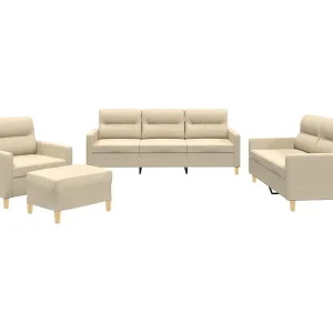 4-delige Loungeset met kussens stof crèmekleurig 4-delige Loungeset met kussens stof crèmekleurig