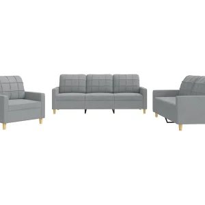 3-delige Loungeset met kussens stof lichtgrijs