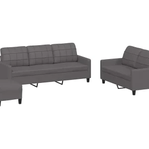 3-delige Loungeset met kussens kunstleer grijs