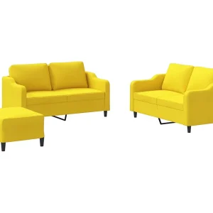 3-delige Loungeset met kussens stof lichtgeel 3-delige Loungeset met kussens stof lichtgeel