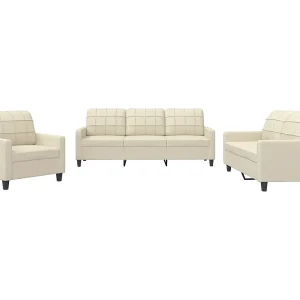 3-delige Loungeset met kussens kunstleer crème