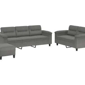 3-delige Loungeset met kussens microvezelstof donkergrijs
