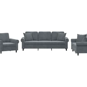 3-delige Loungeset met kussens fluweel donkergrijs 3-delige Loungeset met kussens fluweel donkergrijs