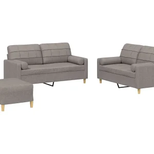 3-delige Loungeset met kussens stof taupe 3-delige Loungeset met kussens stof taupe