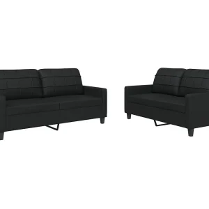 2-delige Loungeset met kussens kunstleer zwart 2-delige Loungeset met kussens kunstleer zwart