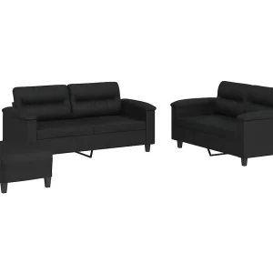 3-delige Loungeset met kussens kunstleer zwart