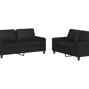 2-delige Loungeset met kussens kunstleer zwart 2-delige Loungeset met kussens kunstleer zwart