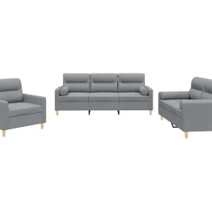 3-delige Loungeset met kussens stof lichtgrijs