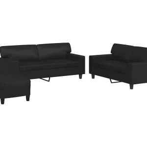 3-delige Loungeset kunstleer zwart 3-delige Loungeset kunstleer zwart