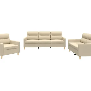 3-delige Loungeset met kussens stof crèmekleurig 3-delige Loungeset met kussens stof crèmekleurig