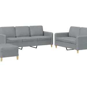 3-delige Loungeset met kussens stof lichtgrijs 3-delige Loungeset met kussens stof lichtgrijs