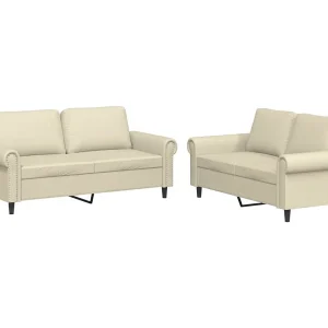 2-delige Loungeset met kussens kunstleer crème