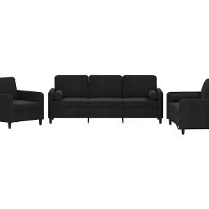 3-delige Loungeset met kussens fluweel zwart