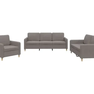 3-delige Loungeset met kussens stof taupe 3-delige Loungeset met kussens stof taupe