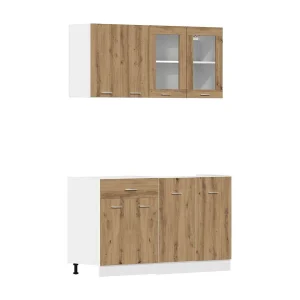 4-delige Keukenkastenset Lyon bewerkt hout artisanaal eikenkleurig 4-delige Keukenkastenset Lyon bewerkt hout artisanaal eikenkleurig