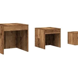 3-delige Tafeltjesset bewerkt hout oud houtkleurig
