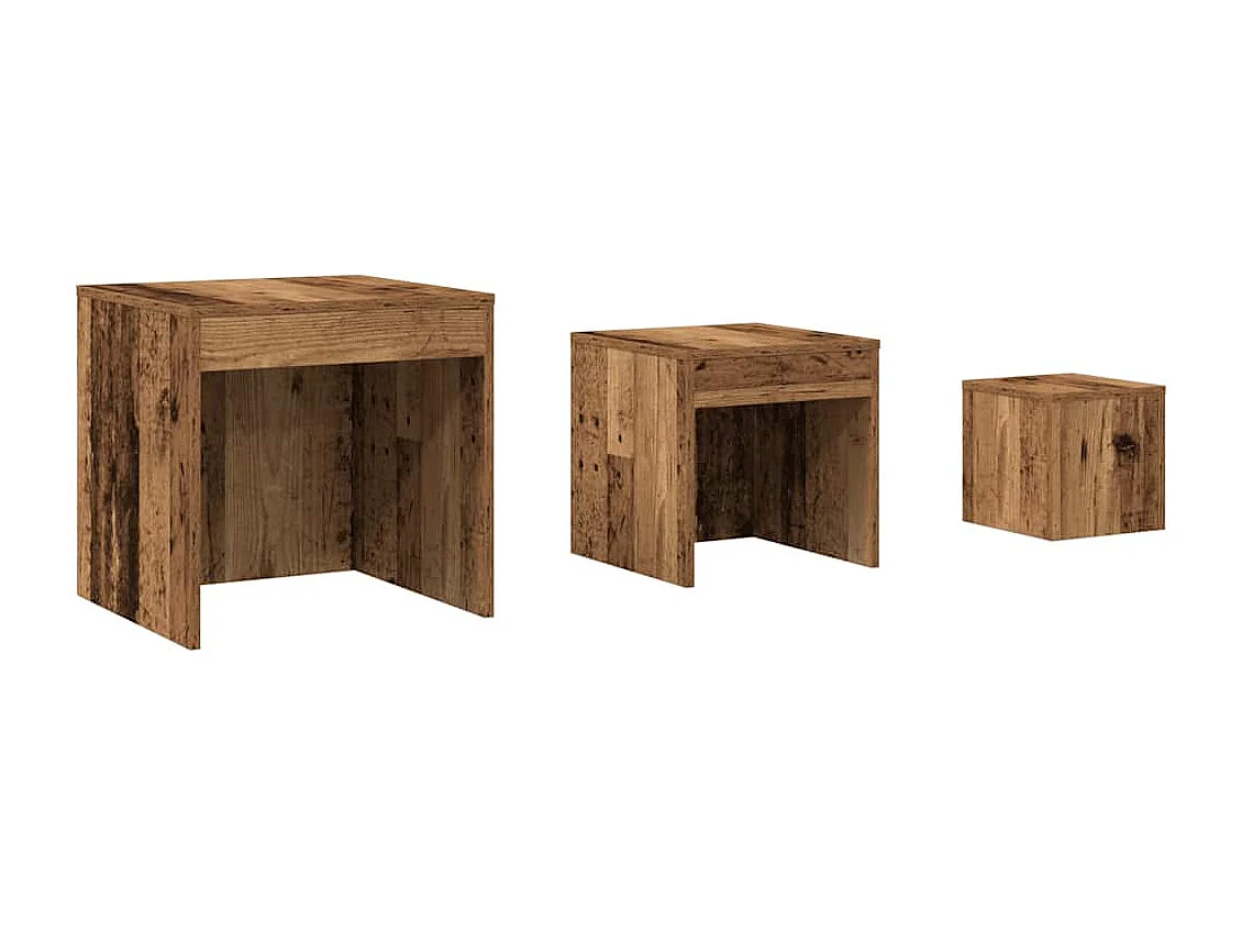 3-delige Tafeltjesset bewerkt hout oud houtkleurig